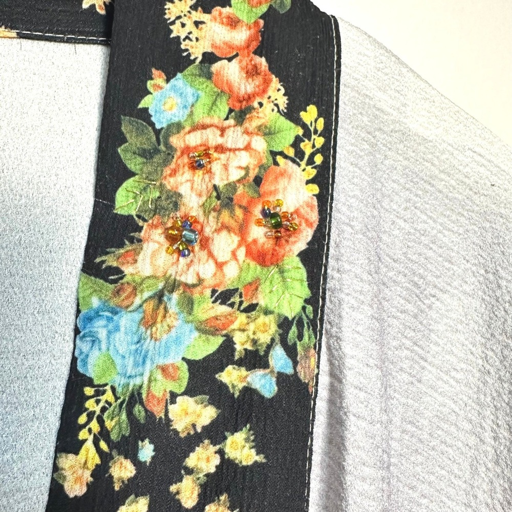 Aratta Silent Journey Anthropologie Deer Stag Floral Beaded Kimono Duster XL - Picture 5 of 12